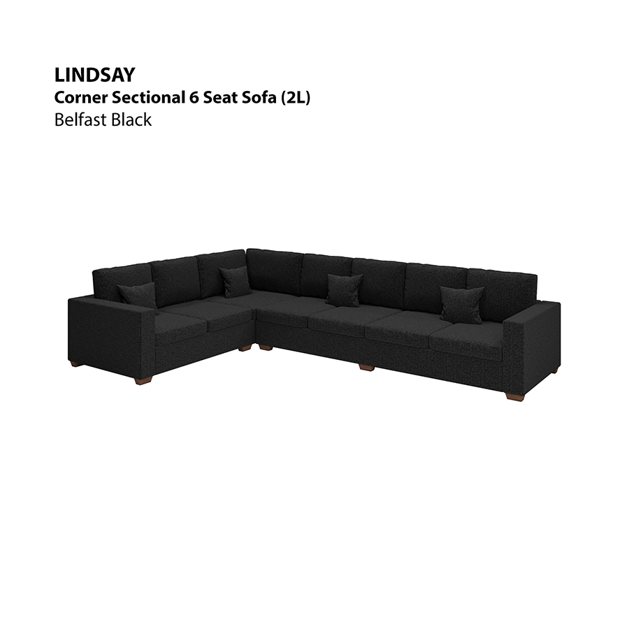 MORE LINDSAY OPTIONS Lindsay Sectional 6 Seat (2L) Sofa Lindsay Sectional 6 Seat (2L) Sofa Fabric Belfast Black Mandaue Foam