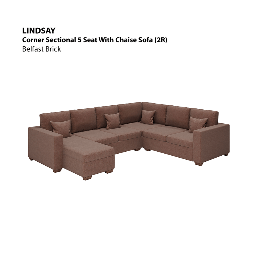 MORE LINDSAY OPTIONS Lindsay Corner Sectional 5 Seat with Chaise (2R) Sofa Lindsay Corner Sectional 5 Seat with Chaise (2R) Sofa Fabric Belfast Brick Mandaue Foam