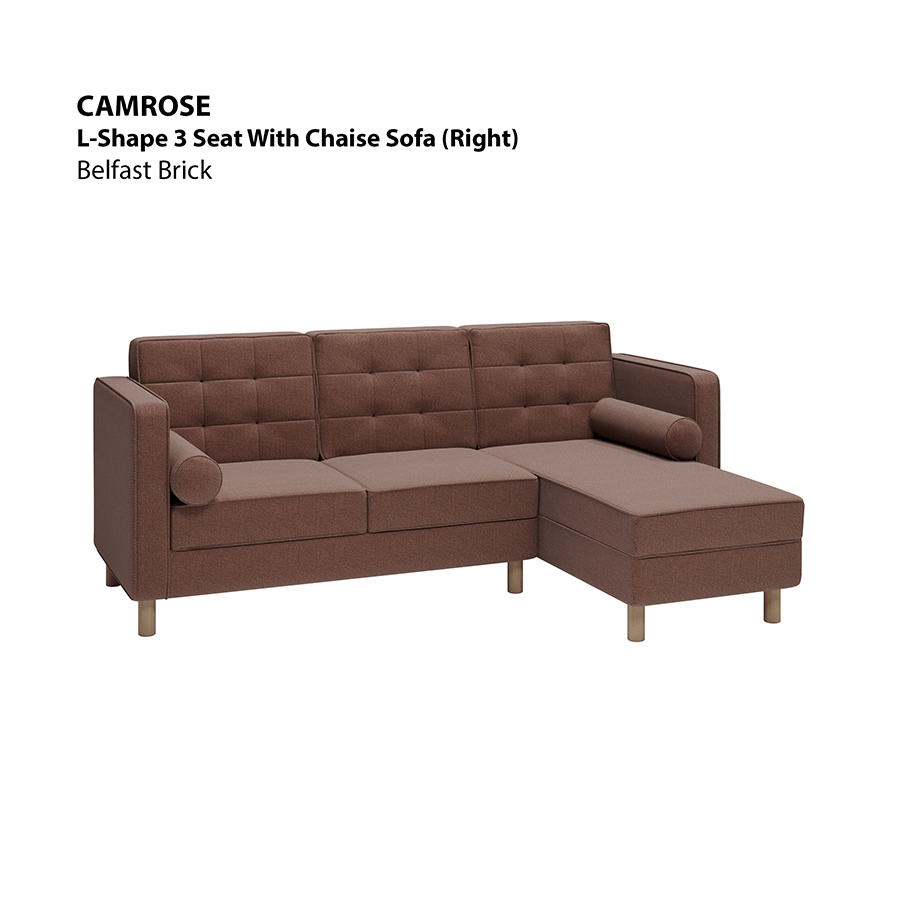 MORE CAMROSE OPTIONS Camrose L-shape 3 Seat with Chaise (Right Facing) Sofa Camrose L-shape 3 Seat with Chaise (Right Facing) Sofa Fabric Belfast Brick Mandaue Foam