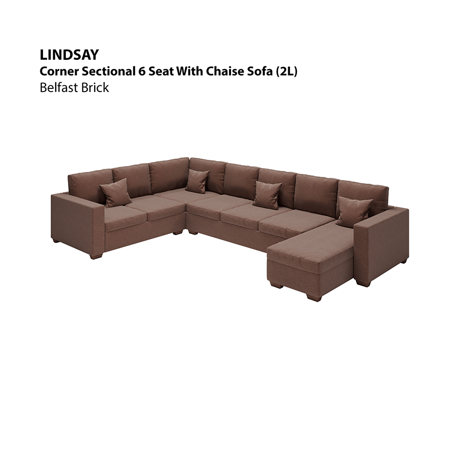 MORE LINDSAY OPTIONS Lindsay Corner Sectional 6 Seat with Chaise (2L) Sofa Lindsay Corner Sectional 6 Seat with Chaise (2L) Sofa Fabric Belfast Brick Mandaue Foam