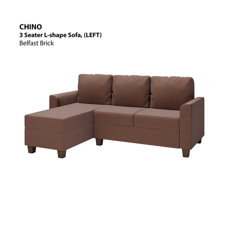 MORE CHINO OPTIONS Chino L-shape 3 Seat with Chaise (Left Facing) Sofa Chino L-shape 3 Seat with Chaise (Left Facing) Sofa Fabric Belfast Brick Mandaue Foam