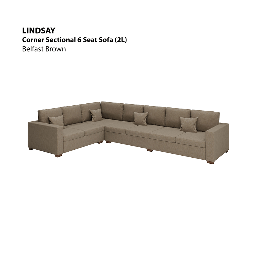 MORE LINDSAY OPTIONS Lindsay Sectional 6 Seat (2L) Sofa Lindsay Sectional 6 Seat (2L) Sofa Fabric Belfast Brown Mandaue Foam