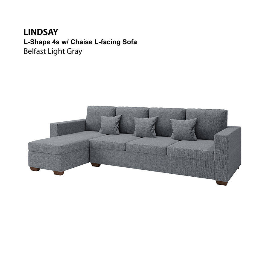 MORE LINDSAY OPTIONS Lindsay L-shape 4 Seat with Chaise (Left Facing) Sofa Lindsay L-shape 4 Seat with Chaise (Left Facing) Sofa Fabric Belfast Light Gray Mandaue Foam