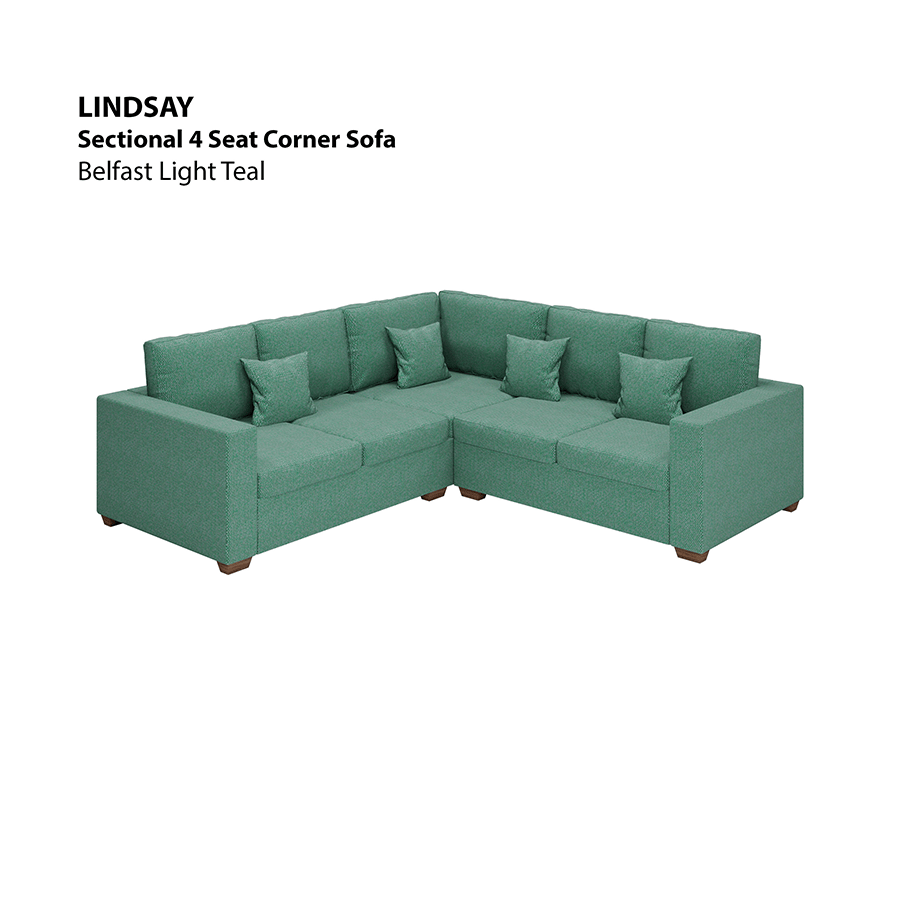MORE LINDSAY OPTIONS Lindsay Sectional 4 Seat Corner Sofa Lindsay Sectional 4 Seat Corner Sofa Fabric Belfast Light Teal Mandaue Foam