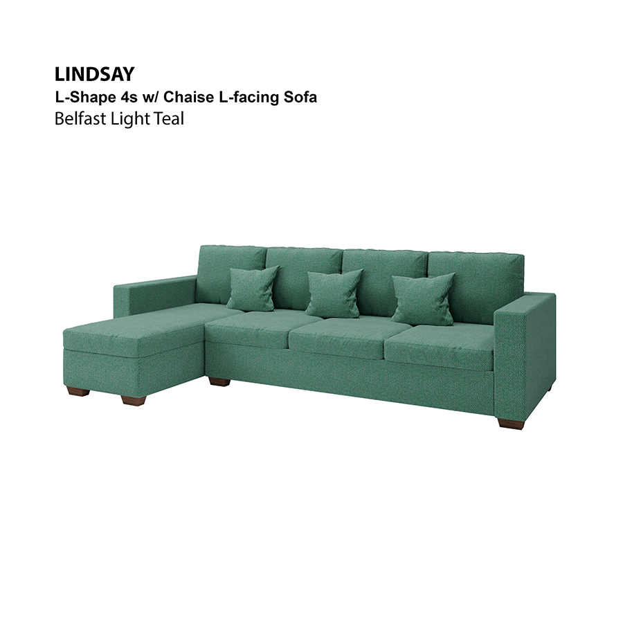MORE LINDSAY OPTIONS Lindsay L-shape 4 Seat with Chaise (Left Facing) Sofa Lindsay L-shape 4 Seat with Chaise (Left Facing) Sofa Fabric Belfast Light Teal Mandaue Foam