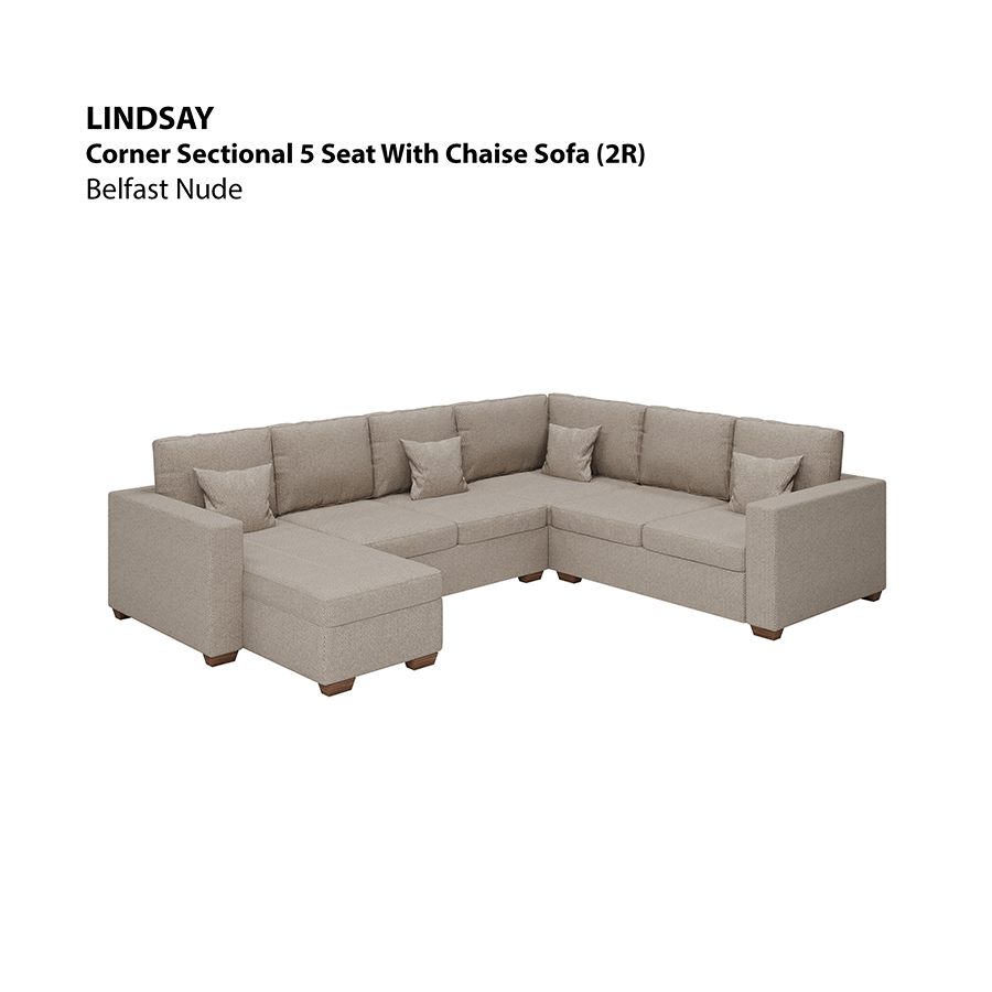 MORE LINDSAY OPTIONS Lindsay Corner Sectional 5 Seat with Chaise (2R) Sofa Lindsay Corner Sectional 5 Seat with Chaise (2R) Sofa Fabric Belfast Nude Mandaue Foam