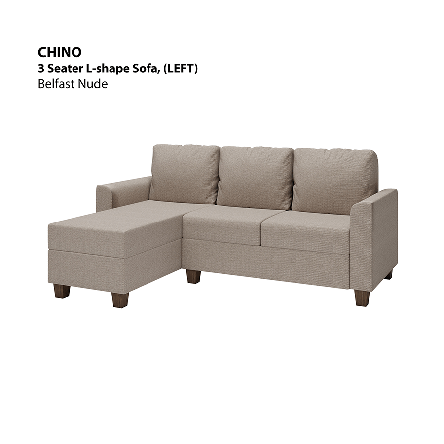 MORE CHINO OPTIONS Chino L-shape 3 Seat with Chaise (Left Facing) Sofa Chino L-shape 3 Seat with Chaise (Left Facing) Sofa Fabric Belfast Nude Mandaue Foam