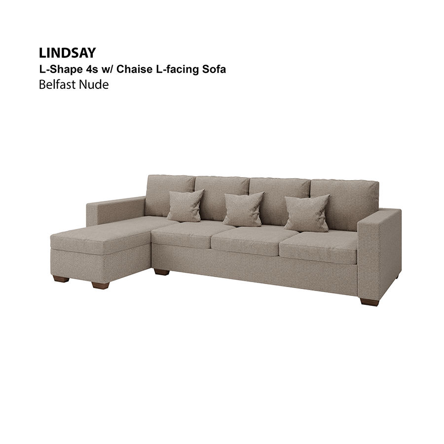 MORE LINDSAY OPTIONS Lindsay L-shape 4 Seat with Chaise (Left Facing) Sofa Lindsay L-shape 4 Seat with Chaise (Left Facing) Sofa Fabric Belfast Nude Mandaue Foam