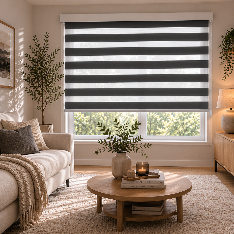 Dark Grey Zebra Blackout Blinds