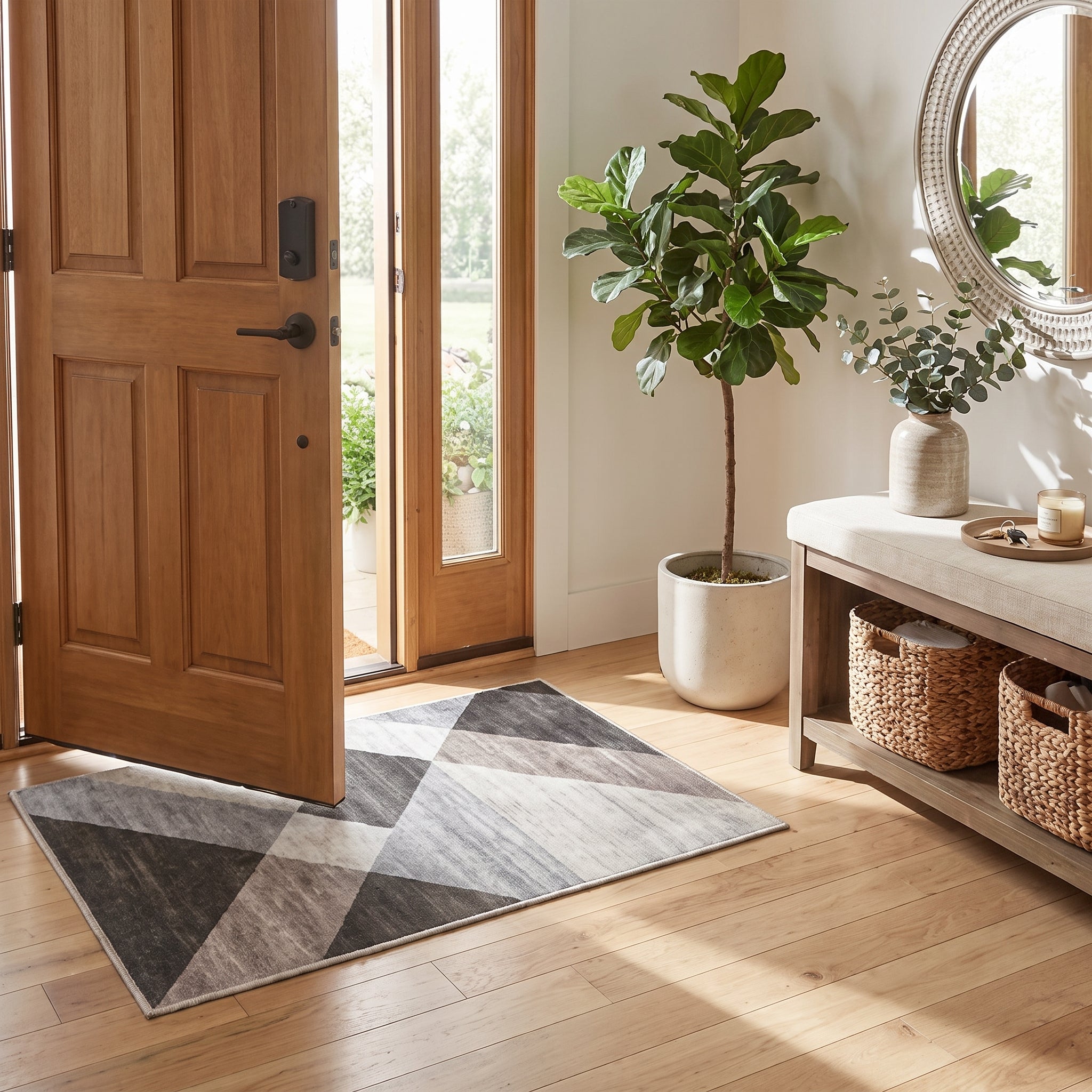 Asella Geo Brown Printed Door Rug