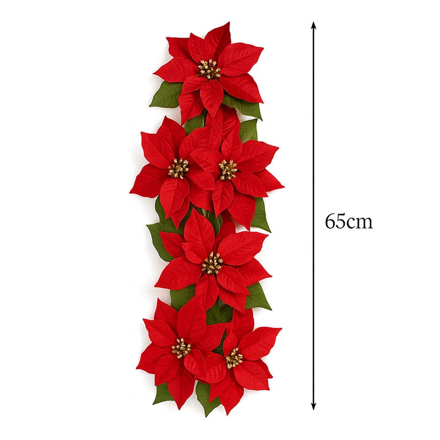 7 Heads Poinsettia Swag 65cm