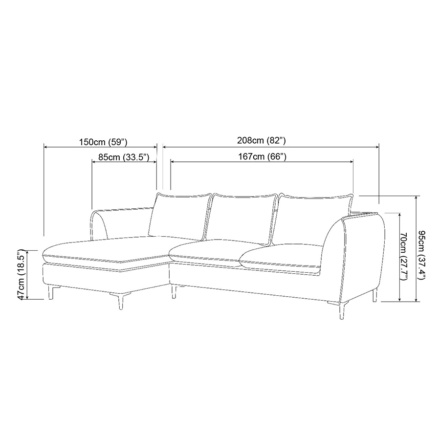 Arwen 3 Seat with Chaise (Left Facing) Sofa