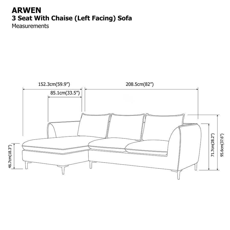 Arwen 3 Seat with Chaise (Left Facing) Sofa