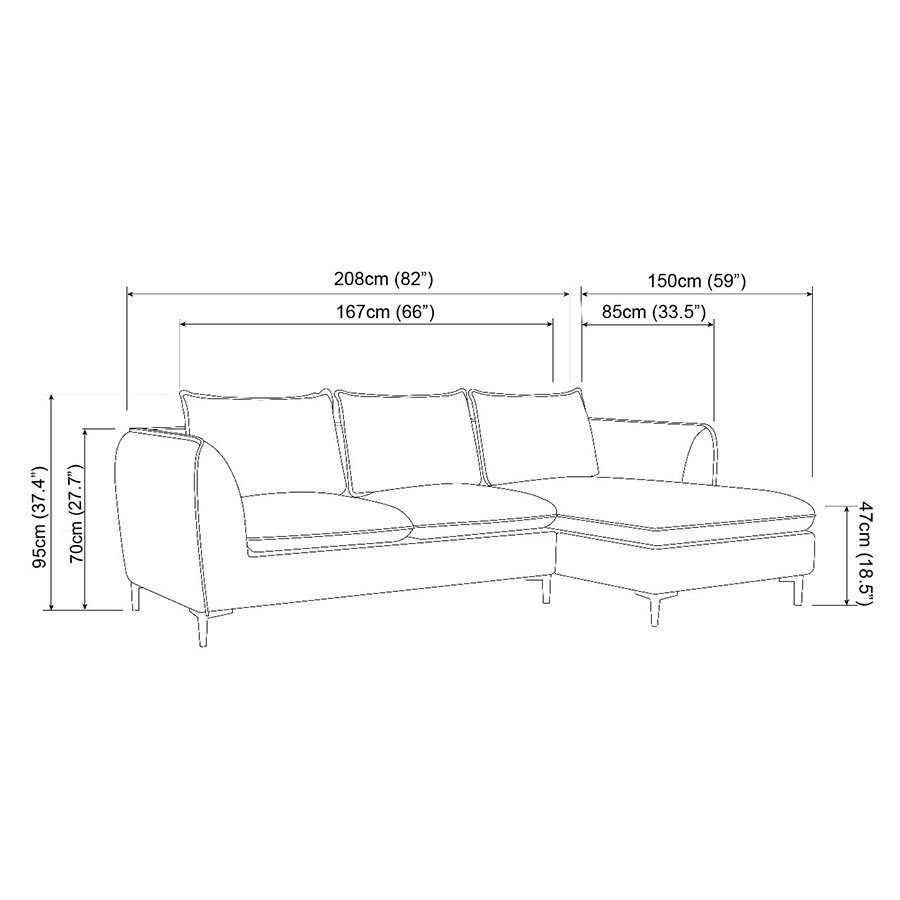 Arwen 3 Seat with Chaise (Right Facing) Sofa