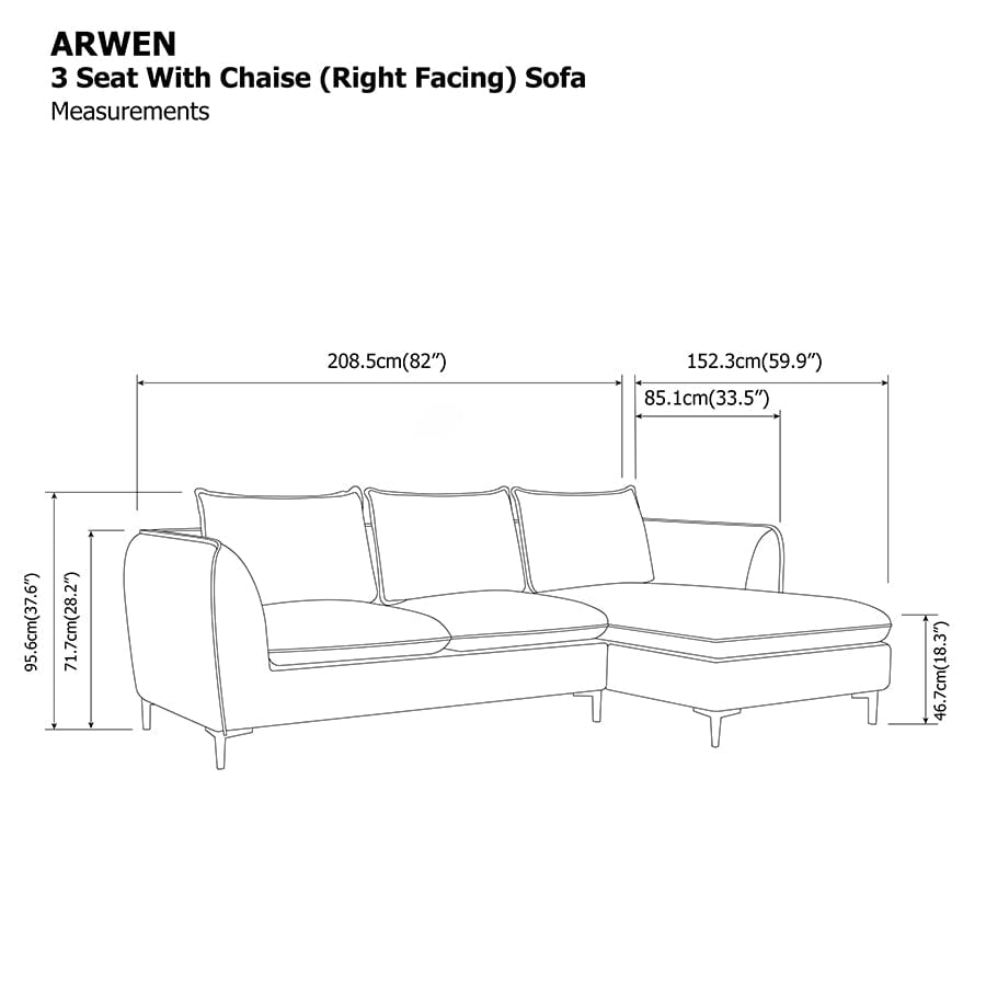 Arwen 3 Seat with Chaise (Right Facing) Sofa