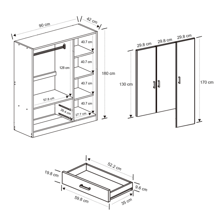 Averie 3 Door with 2 Drawer Wardrobe