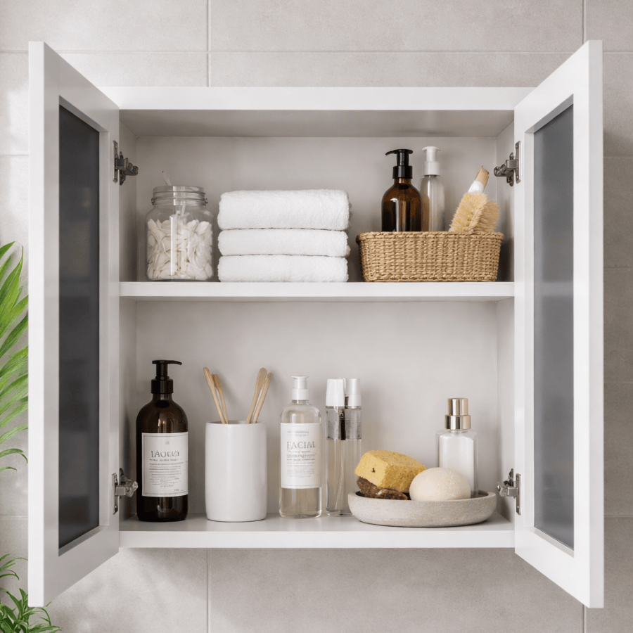 Bathrm Cabinet Mirror with 2 Doors & LED