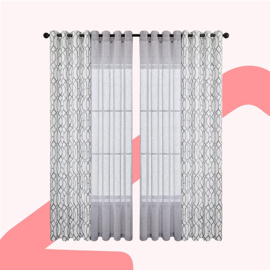 Belysa Plain & Printed Set of 4 Curtains