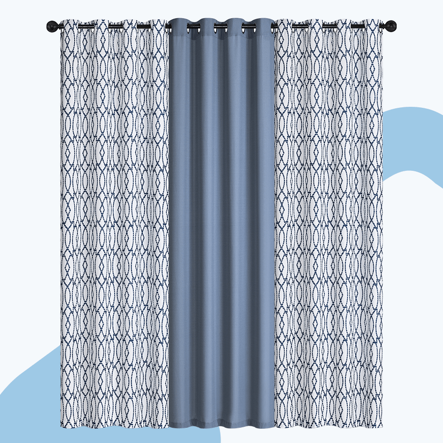 Bernice Plain & Print Set of 3 Curtains