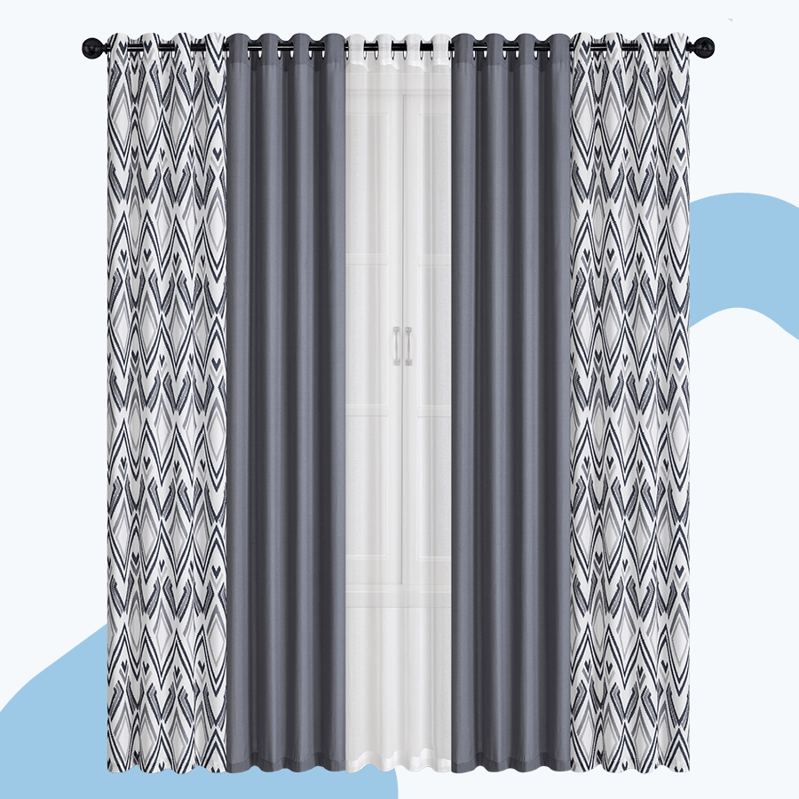 Bertram Plain & Print Set of 5 Curtains