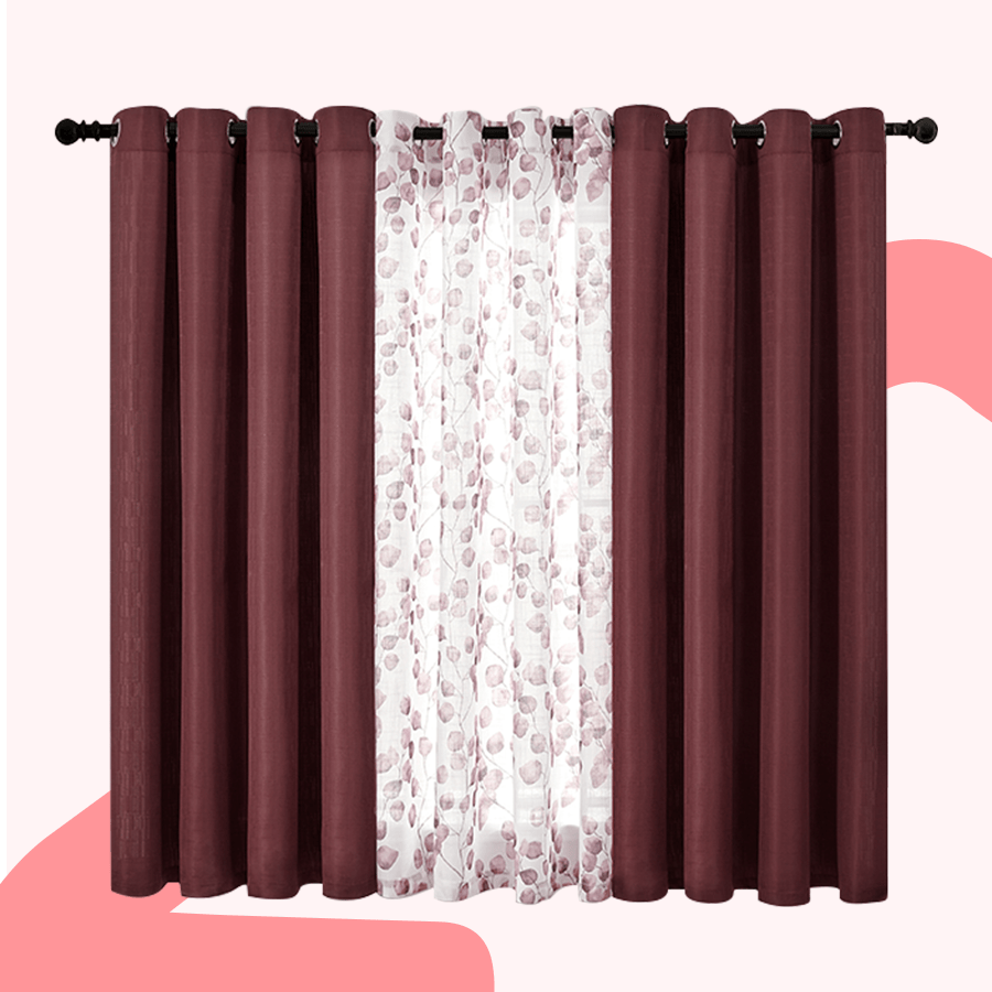 Birte Plain & Print Set of 3 Curtain