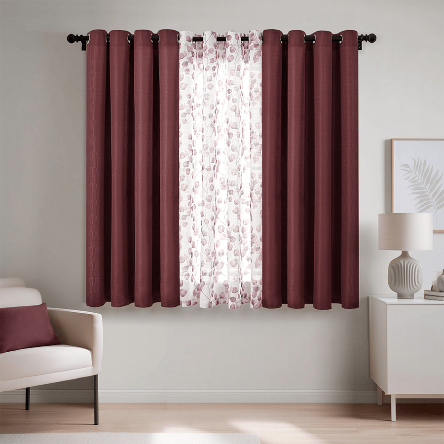 Birte Plain & Print Set of 3 Curtain