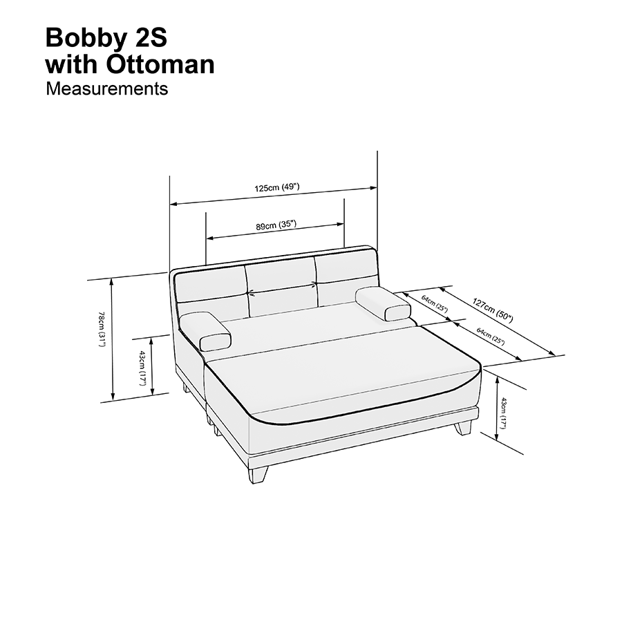 MORE BOBBY OPTIONS Bobby 2 Seater with Ottoman Sofa Bobby 2 Seater with Ottoman Sofa Mandaue Foam