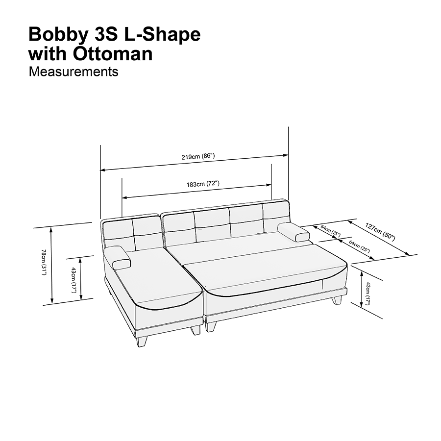 MORE BOBBY OPTIONS Bobby 3 Seat L-shape with Ottoman Sofa Bobby 3 Seat L-shape with Ottoman Sofa Mandaue Foam