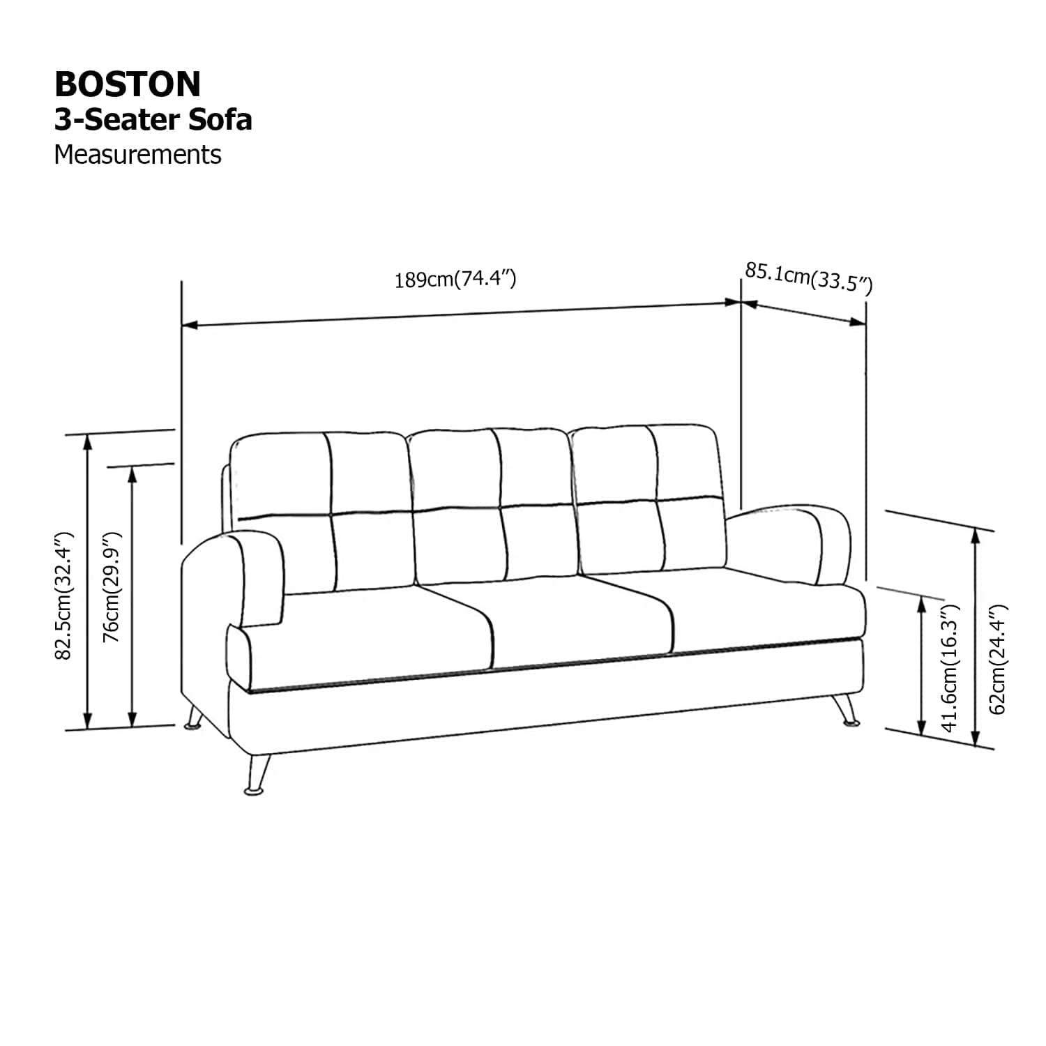 Boston 3 Seater Sofa