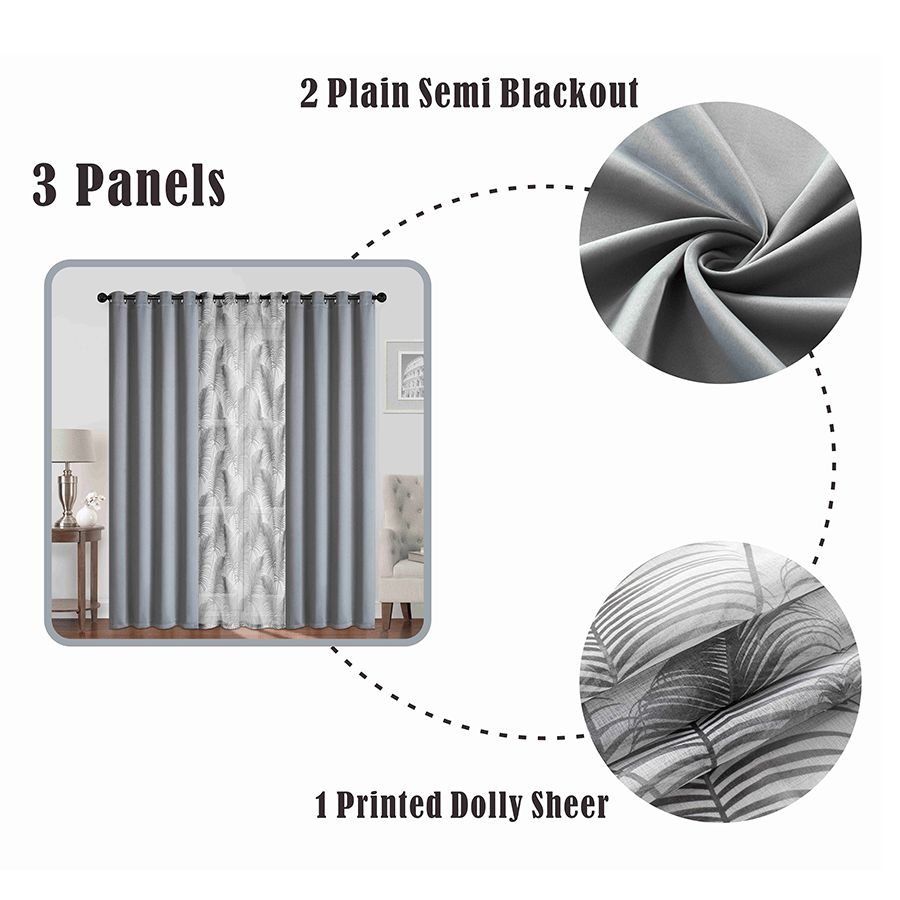 Bothild Plain & Print Set of 3 Curtains Bothild Plain & Print Set of 3 Curtains Mandaue Foam