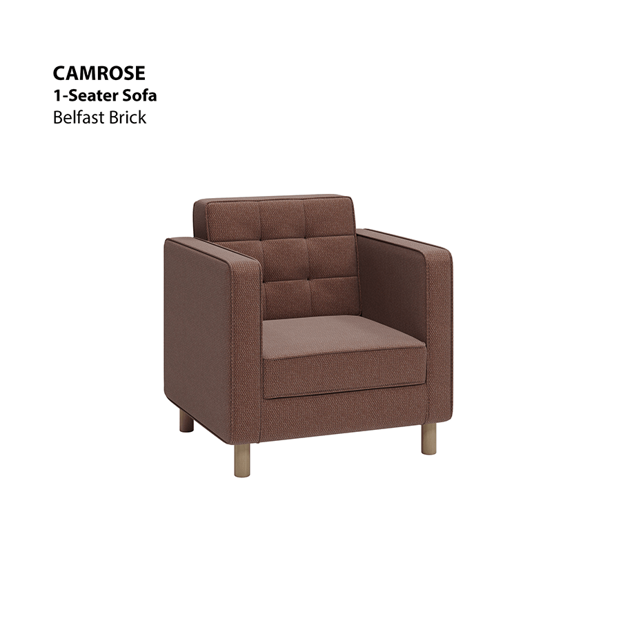 MORE CAMROSE OPTIONS Camrose 1 Seater Sofa Camrose 1 Seater Sofa Fabric Belfast Brick Mandaue Foam
