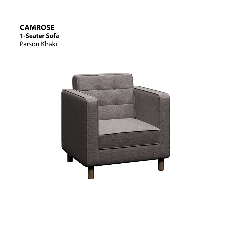 MORE CAMROSE OPTIONS Camrose 1 Seater Sofa Camrose 1 Seater Sofa Fabric Parson Khaki Mandaue Foam