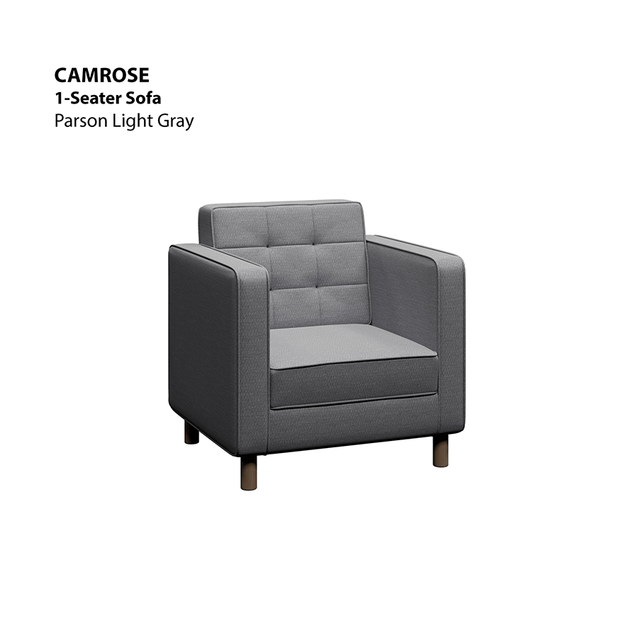 MORE CAMROSE OPTIONS Camrose 1 Seater Sofa Camrose 1 Seater Sofa Fabric Parson Light Gray Mandaue Foam