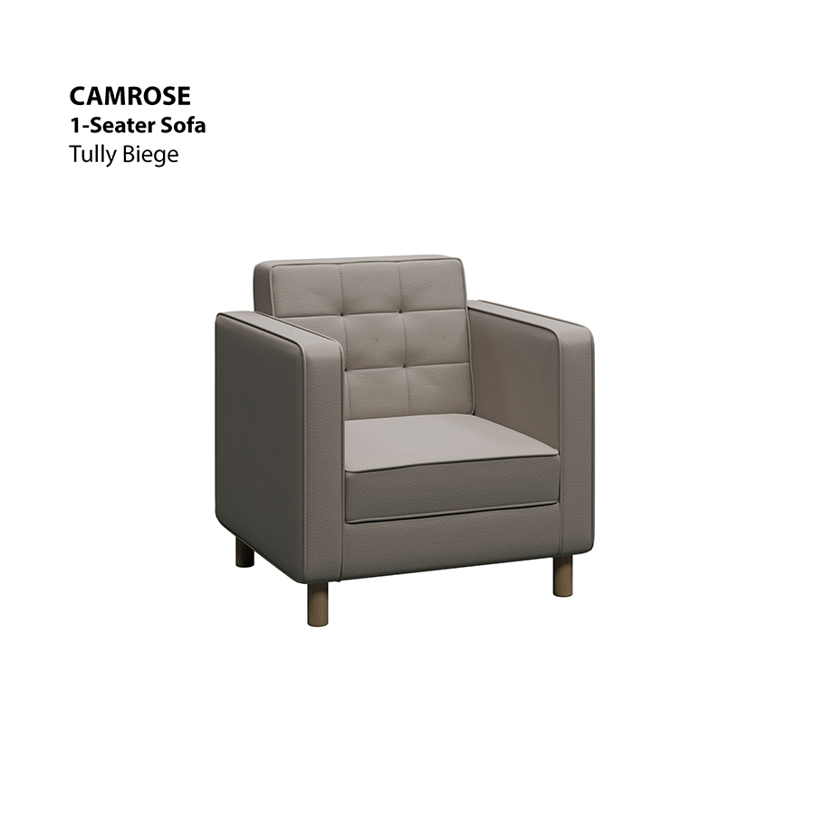MORE CAMROSE OPTIONS Camrose 1 Seater Sofa Camrose 1 Seater Sofa Leatherette Tully Beige Mandaue Foam
