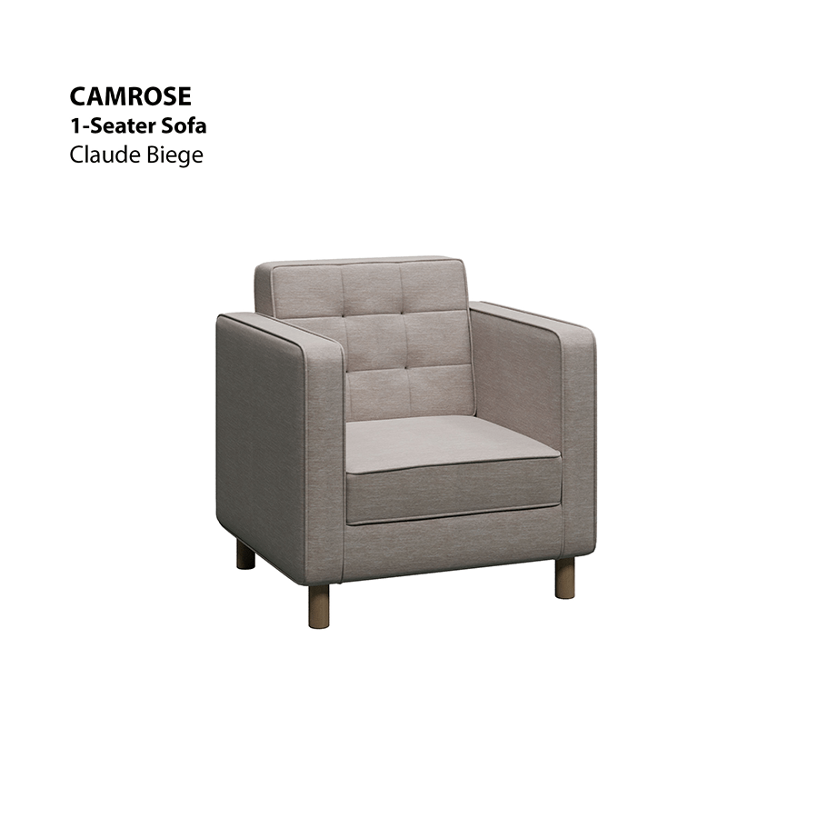MORE CAMROSE OPTIONS Camrose 1 Seater Sofa Camrose 1 Seater Sofa Lux Claude Beige Mandaue Foam