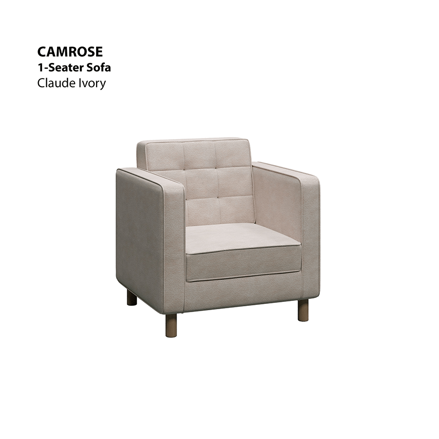 MORE CAMROSE OPTIONS Camrose 1 Seater Sofa Camrose 1 Seater Sofa Lux Claude Ivory Mandaue Foam