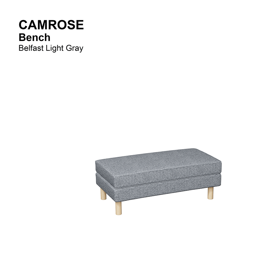 MORE CAMROSE OPTIONS Camrose Bench Camrose Bench Fabric Belfast Light Gray Mandaue Foam