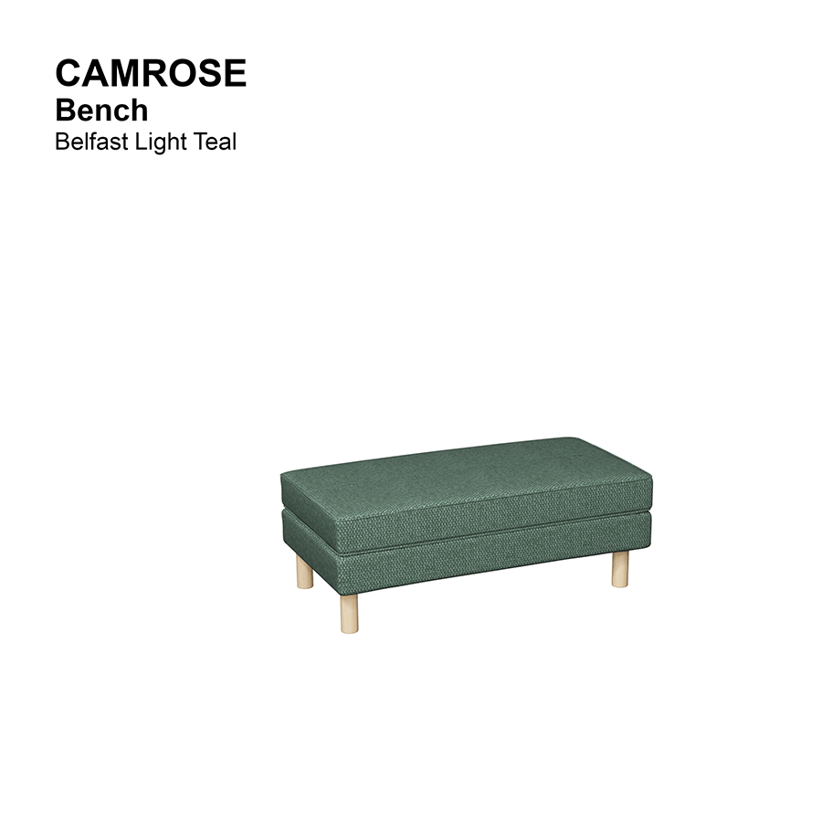 MORE CAMROSE OPTIONS Camrose Bench Camrose Bench Fabric Belfast Light Teal Mandaue Foam