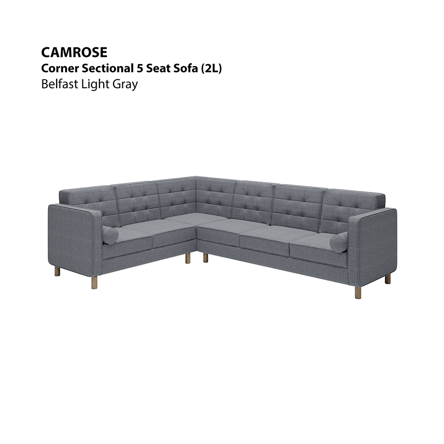 MORE CAMROSE OPTIONS Camrose Corner Sectional 5 Seat (2L) Sofa Camrose Corner Sectional 5 Seat (2L) Sofa Fabric Belfast Light Gray Mandaue Foam