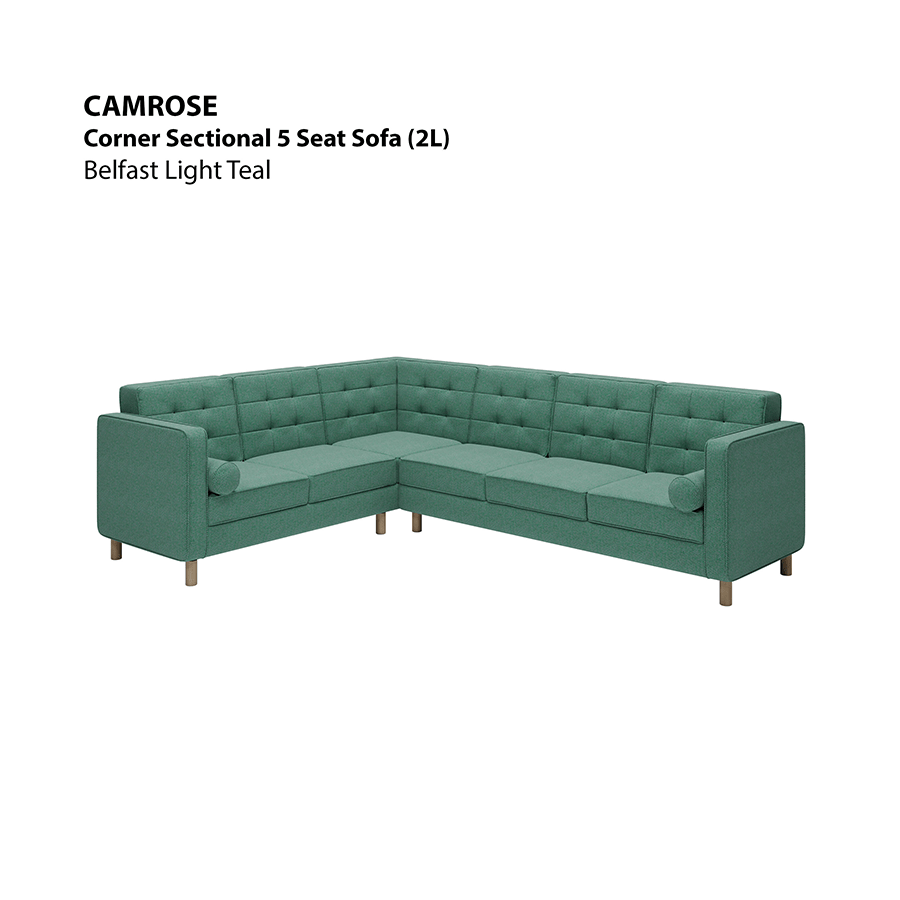 MORE CAMROSE OPTIONS Camrose Corner Sectional 5 Seat (2L) Sofa Camrose Corner Sectional 5 Seat (2L) Sofa Fabric Belfast Light Teal Mandaue Foam