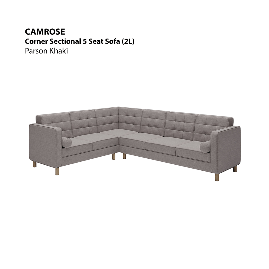 MORE CAMROSE OPTIONS Camrose Corner Sectional 5 Seat (2L) Sofa Camrose Corner Sectional 5 Seat (2L) Sofa Fabric Parson Khaki Mandaue Foam