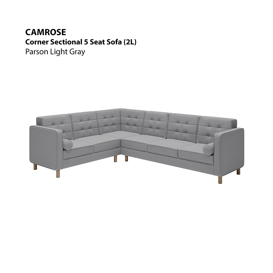 MORE CAMROSE OPTIONS Camrose Corner Sectional 5 Seat (2L) Sofa Camrose Corner Sectional 5 Seat (2L) Sofa Fabric Parson Light Gray Mandaue Foam