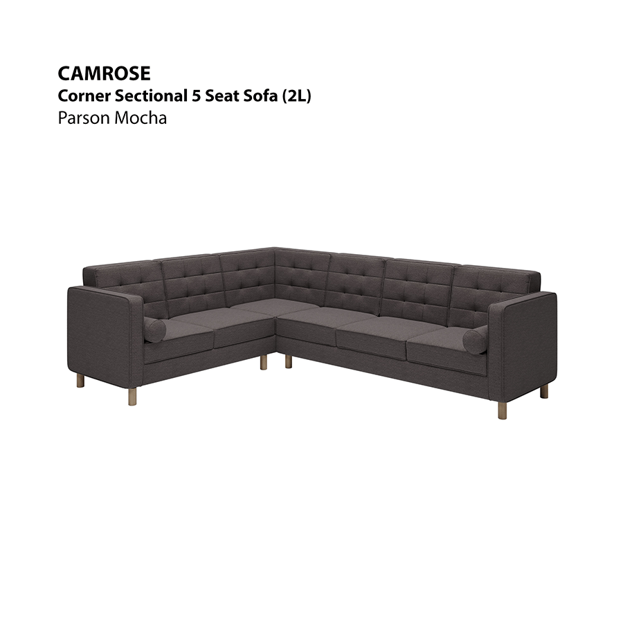 MORE CAMROSE OPTIONS Camrose Corner Sectional 5 Seat (2L) Sofa Camrose Corner Sectional 5 Seat (2L) Sofa Fabric Parson Mocha Mandaue Foam
