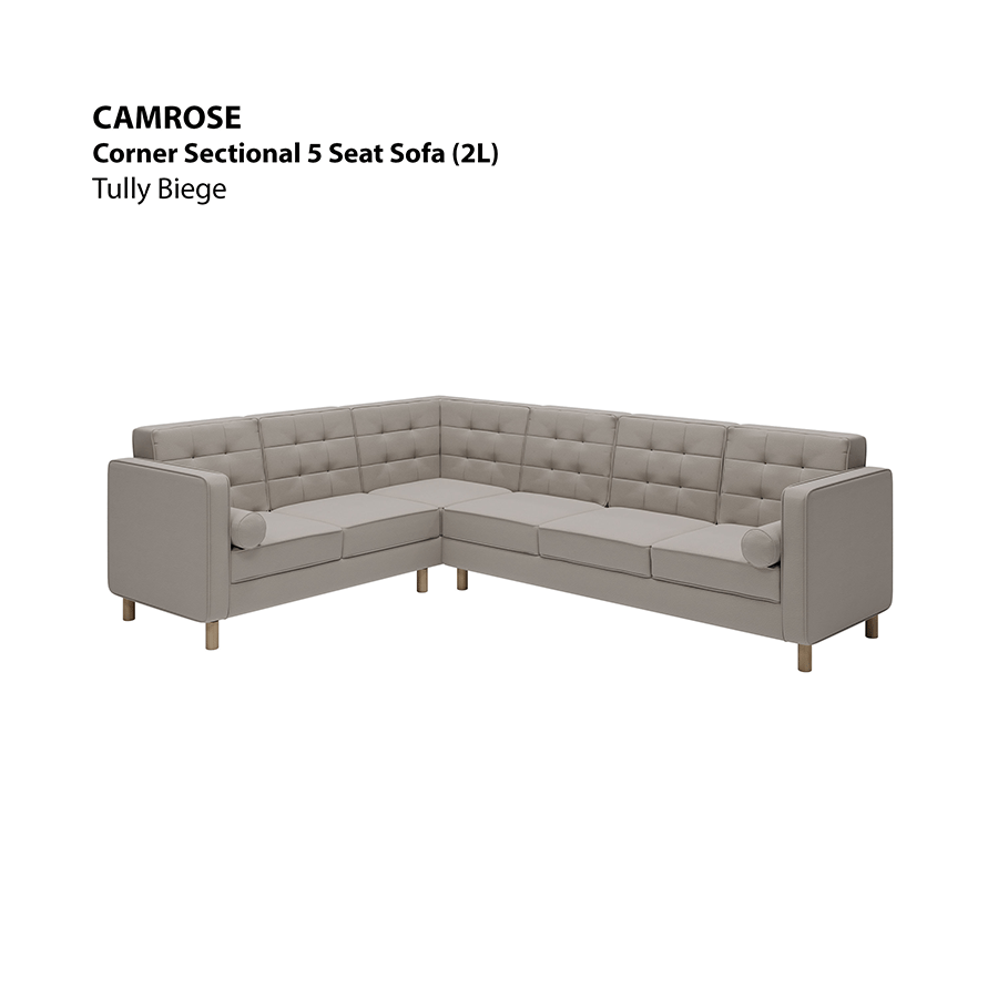 MORE CAMROSE OPTIONS Camrose Corner Sectional 5 Seat (2L) Sofa Camrose Corner Sectional 5 Seat (2L) Sofa Leatherette Tully Beige Mandaue Foam