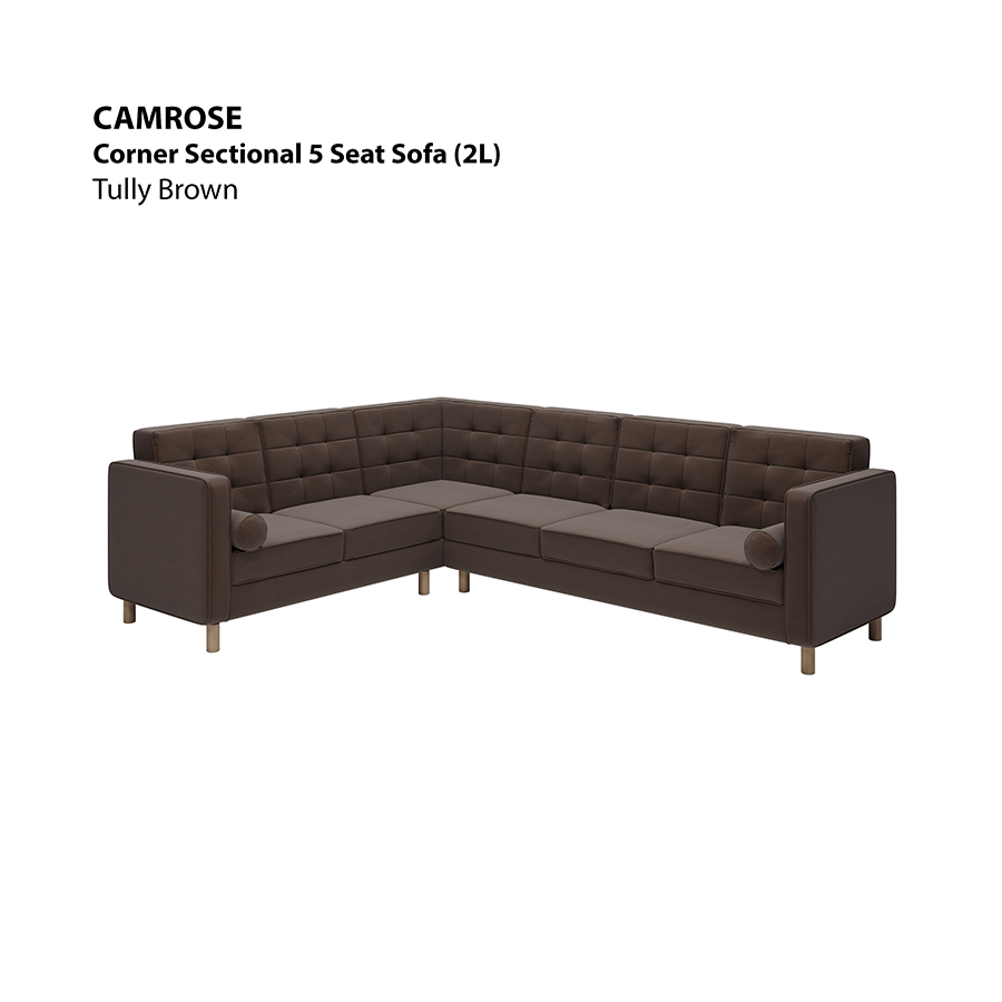 MORE CAMROSE OPTIONS Camrose Corner Sectional 5 Seat (2L) Sofa Camrose Corner Sectional 5 Seat (2L) Sofa Leatherette Tully Brown Mandaue Foam