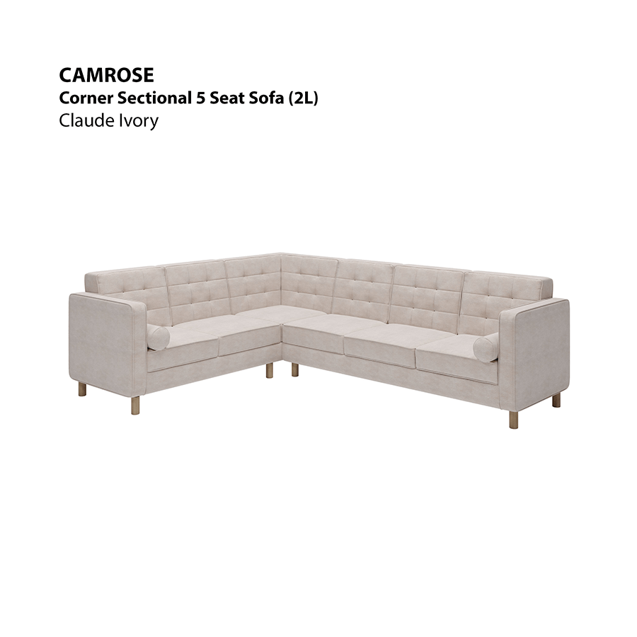 MORE CAMROSE OPTIONS Camrose Corner Sectional 5 Seat (2L) Sofa Camrose Corner Sectional 5 Seat (2L) Sofa Lux Claude Ivory Mandaue Foam