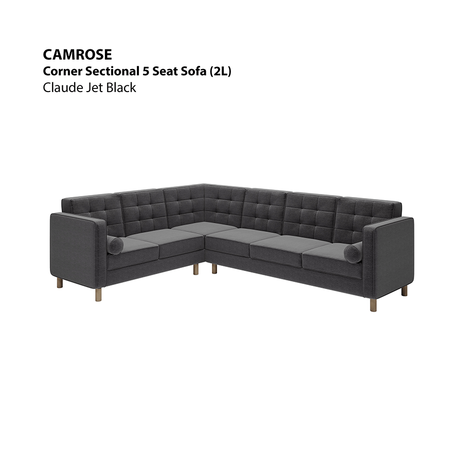MORE CAMROSE OPTIONS Camrose Corner Sectional 5 Seat (2L) Sofa Camrose Corner Sectional 5 Seat (2L) Sofa Lux Claude Jet Black Mandaue Foam