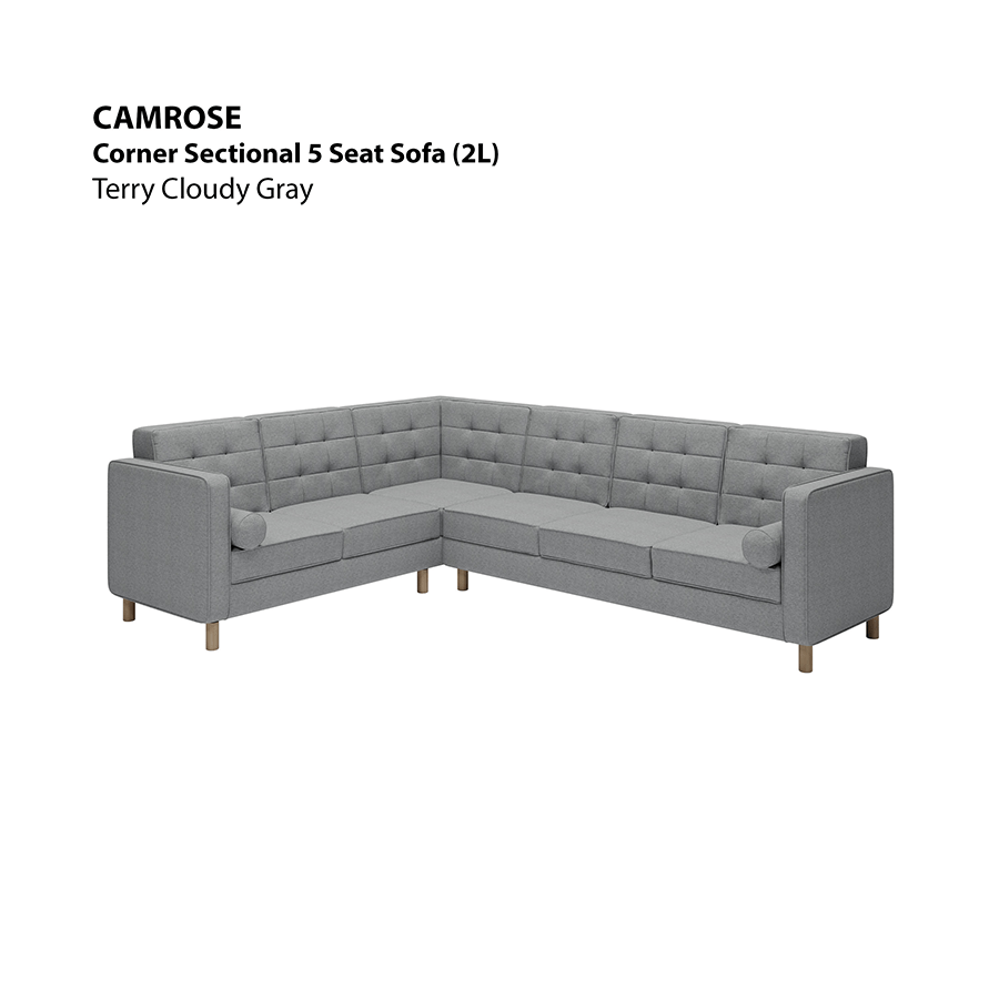 MORE CAMROSE OPTIONS Camrose Corner Sectional 5 Seat (2L) Sofa Camrose Corner Sectional 5 Seat (2L) Sofa Lux Terry Cloudy Gray Mandaue Foam