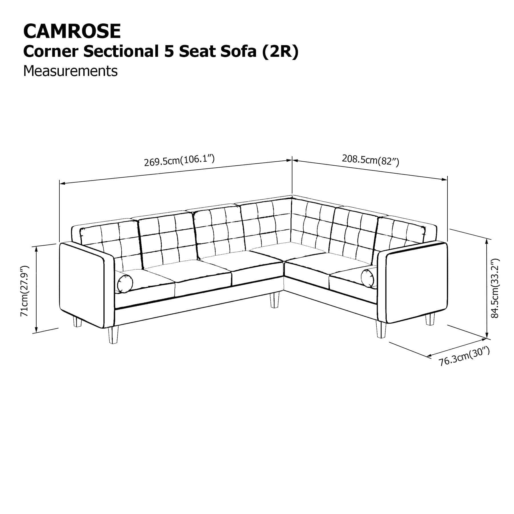 Camrose Corner Sectional 5 Seat (2R) Sofa