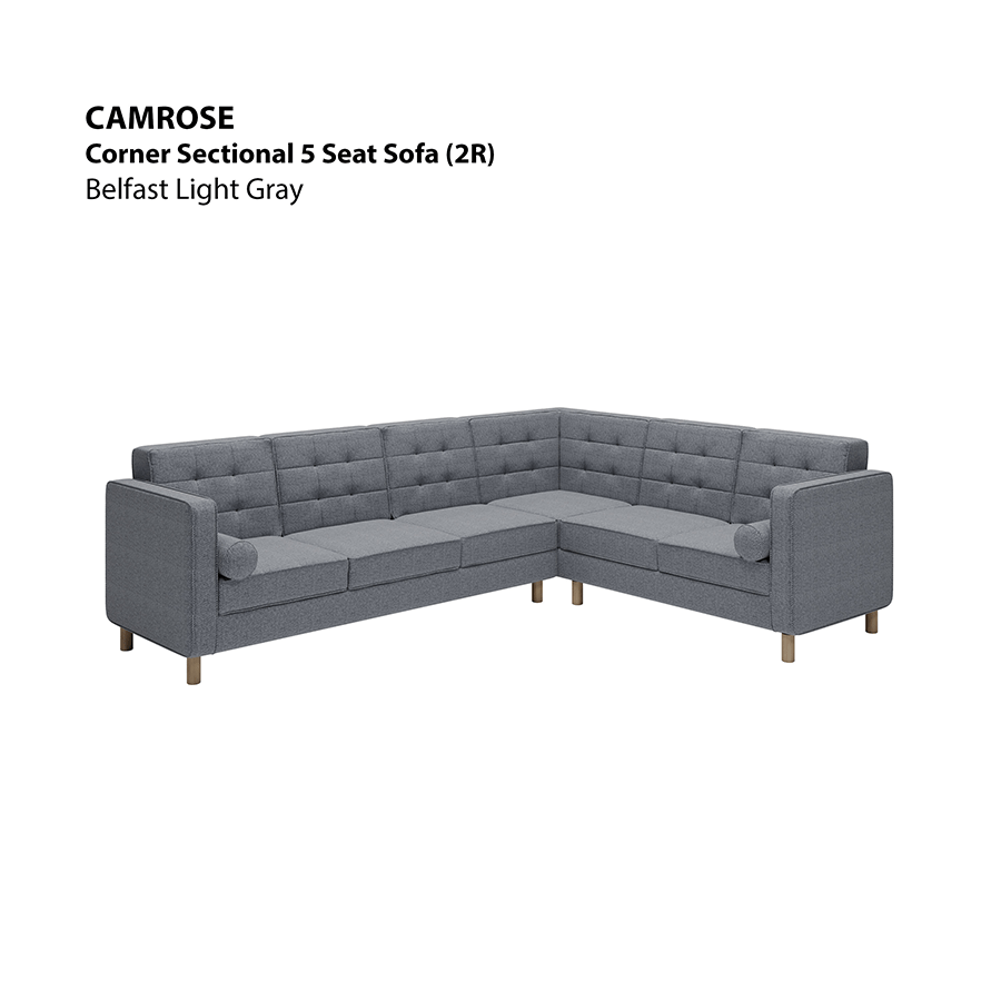 MORE CAMROSE OPTIONS Camrose Corner Sectional 5 Seat (2R) Sofa Camrose Corner Sectional 5 Seat (2R) Sofa Fabric Belfast Light Gray Mandaue Foam